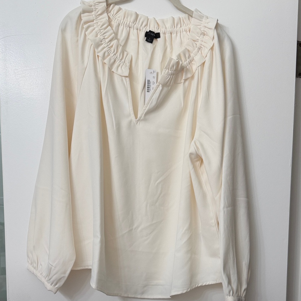 J. Crew Cream Ruffle Long-Sleeved Blouse, Never Worn